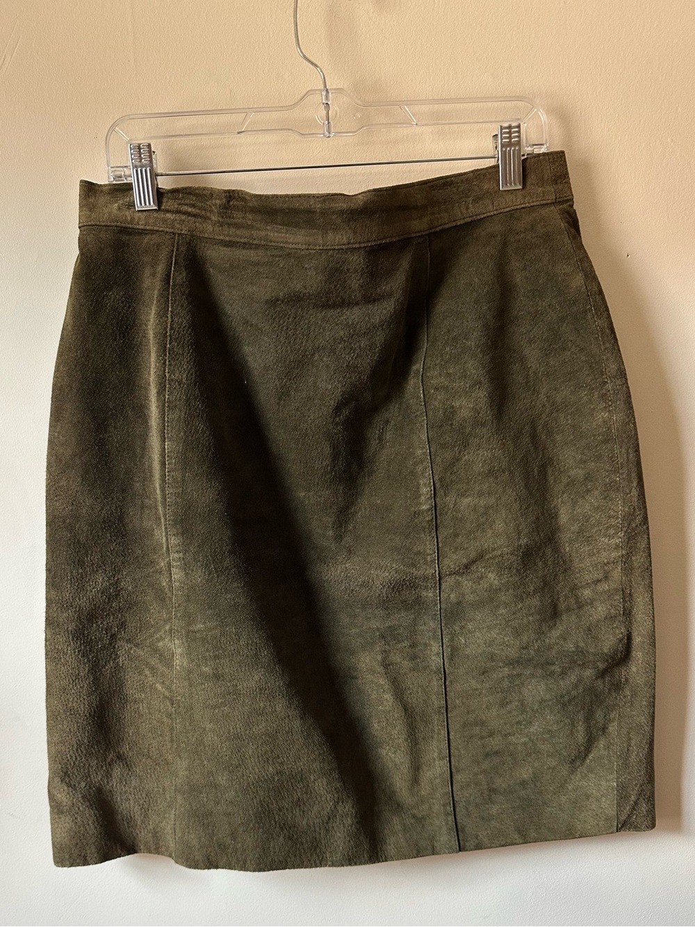 Vintage Maggie Lawrence Olive Green Suede Leather Skirt